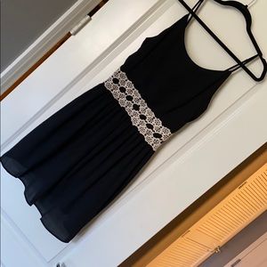 Black flowy sundress, ivory eyelet lace trim | L